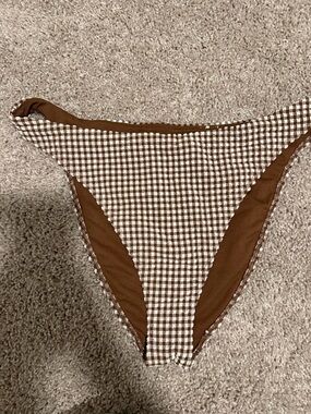 Abercrombie and Fitch Brown Gingham Bikini Bottom Moderate High Rise L